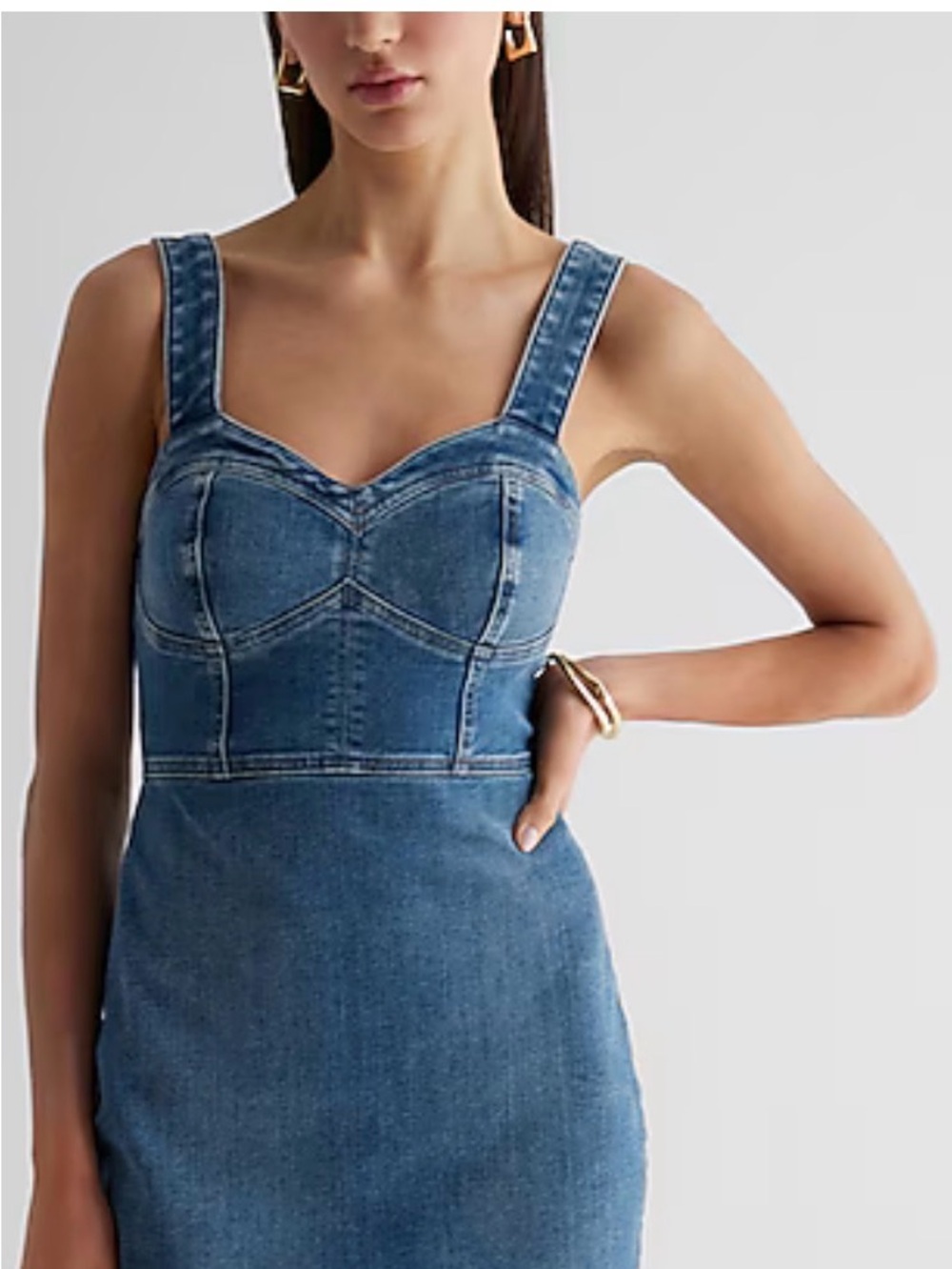Denim Bustier Pencil Dress - Blue